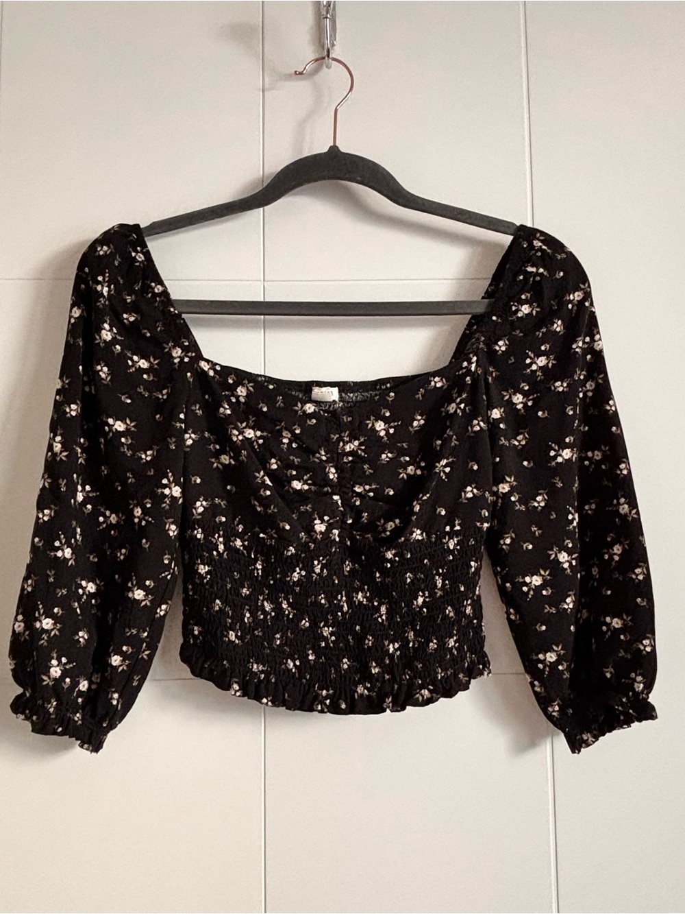 3/$25 Garage Black Floral Smocked Peasant Top
